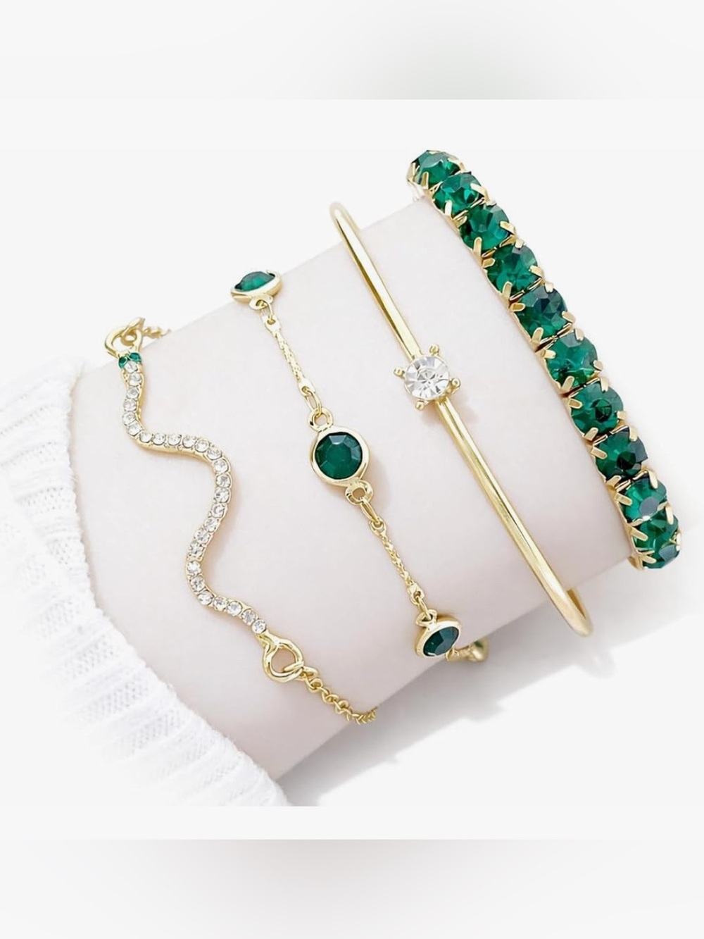 Trendy Gorgeous Nordstrom 14KT emerald bracelets set of 4